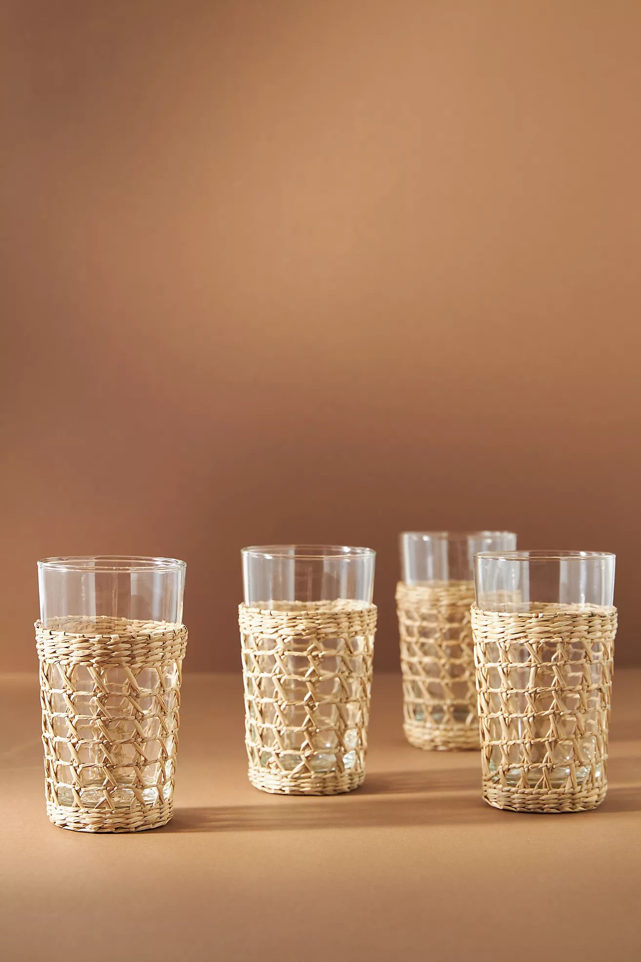 Rattan-Wrapped Highball Glasses, Set of 4 | Anthropologie (US)