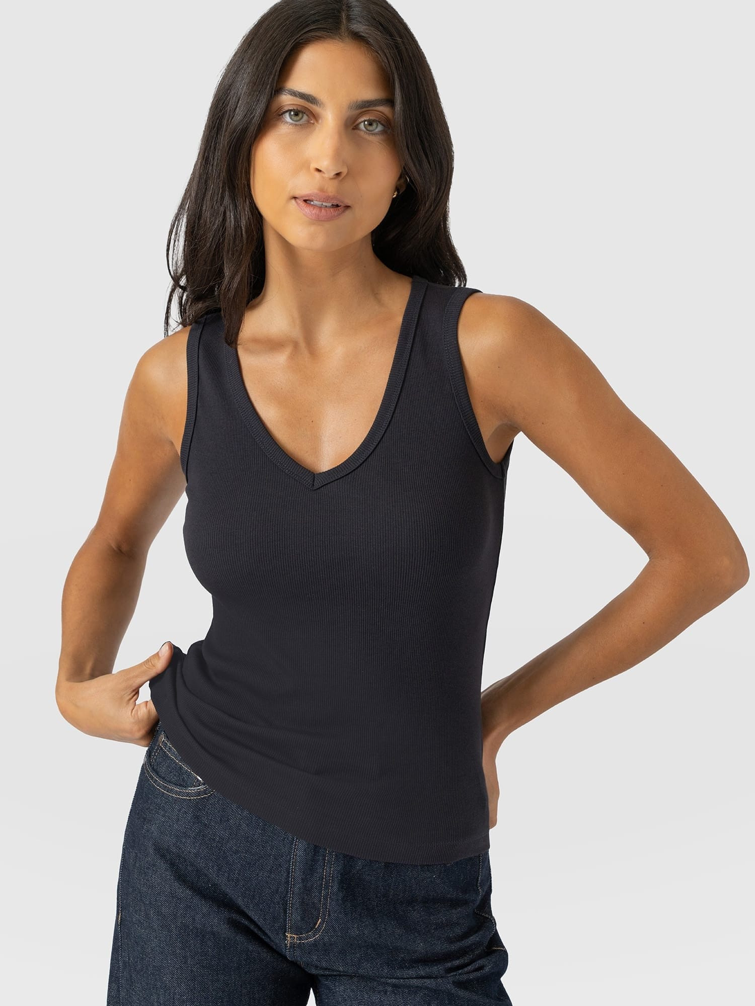 Ribbed V Neck Vest - Navy | Saint + Sofia (US)