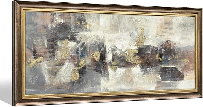 Framed Modern Art Wall Grey: Abstract Canvas Painting Heavy Texture Picture Gold Foils Artwork fo... | Amazon (US)
