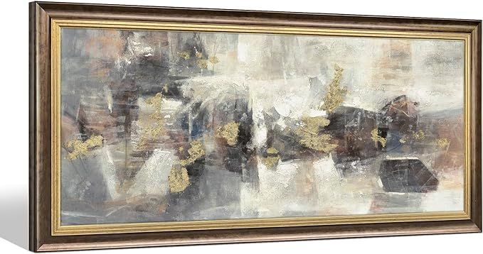Framed Modern Art Wall Grey: Abstract Canvas Painting Heavy Texture Picture Gold Foils Artwork fo... | Amazon (US)