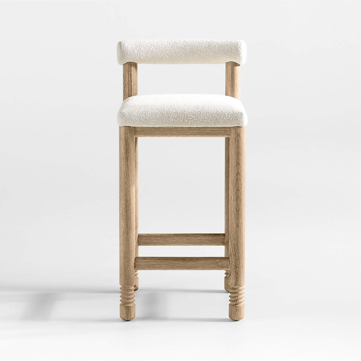 Revival Boucle Oak Counter Stool by Athena Calderone + Reviews | Crate & Barrel | Crate & Barrel