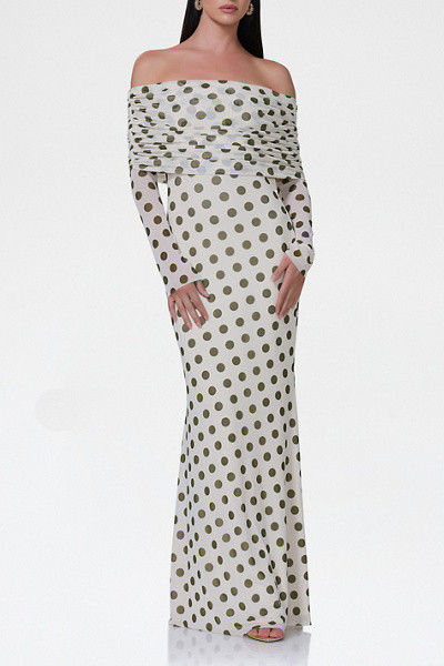 AFRM Thelma Mesh Off-The-Shoulder Long Sleeve Maxi Dress | Urban Outfitters (US and RoW)