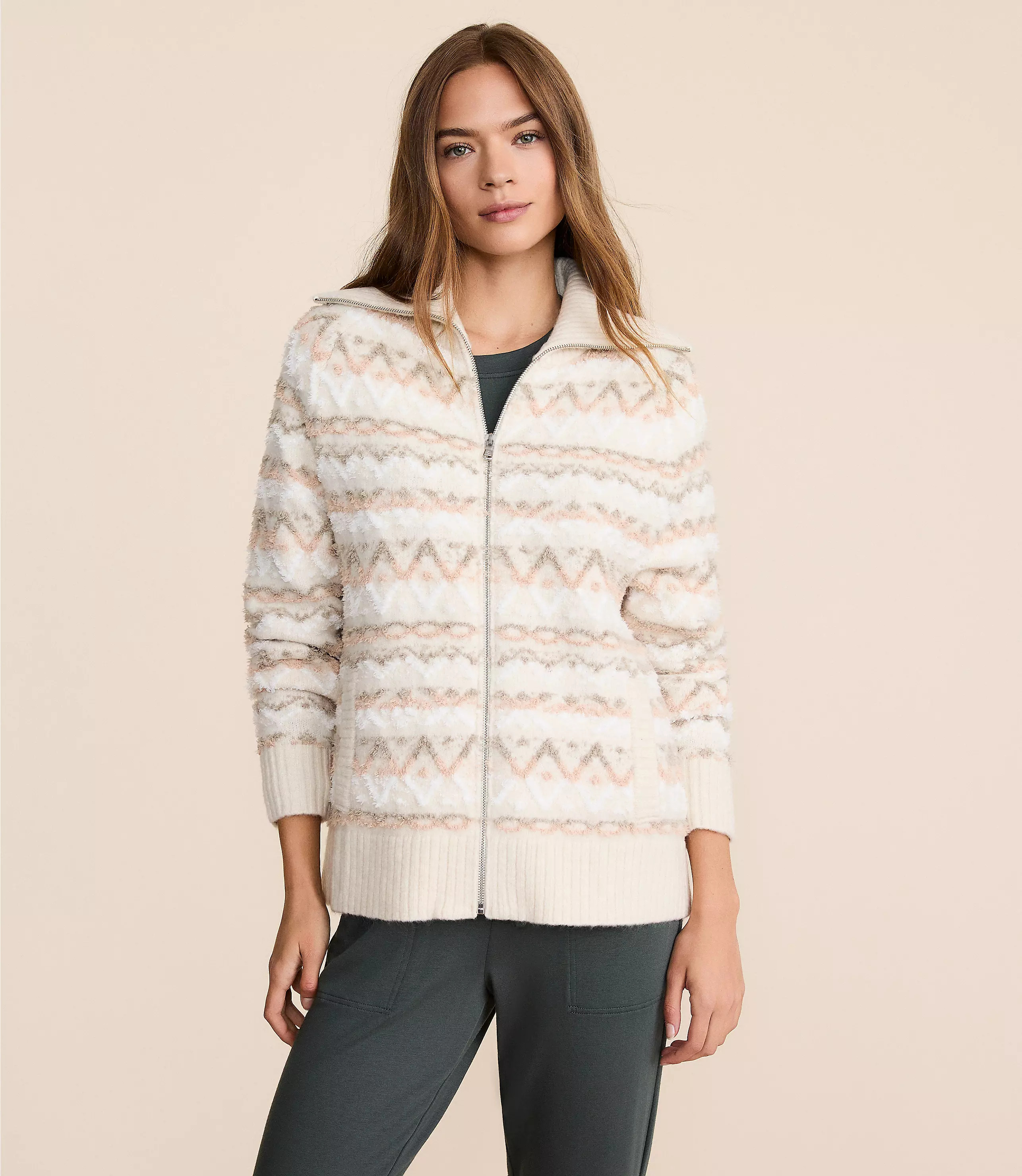 Lou & Grey Fuzzy Fair Isle Zip Cardigan | LOFT