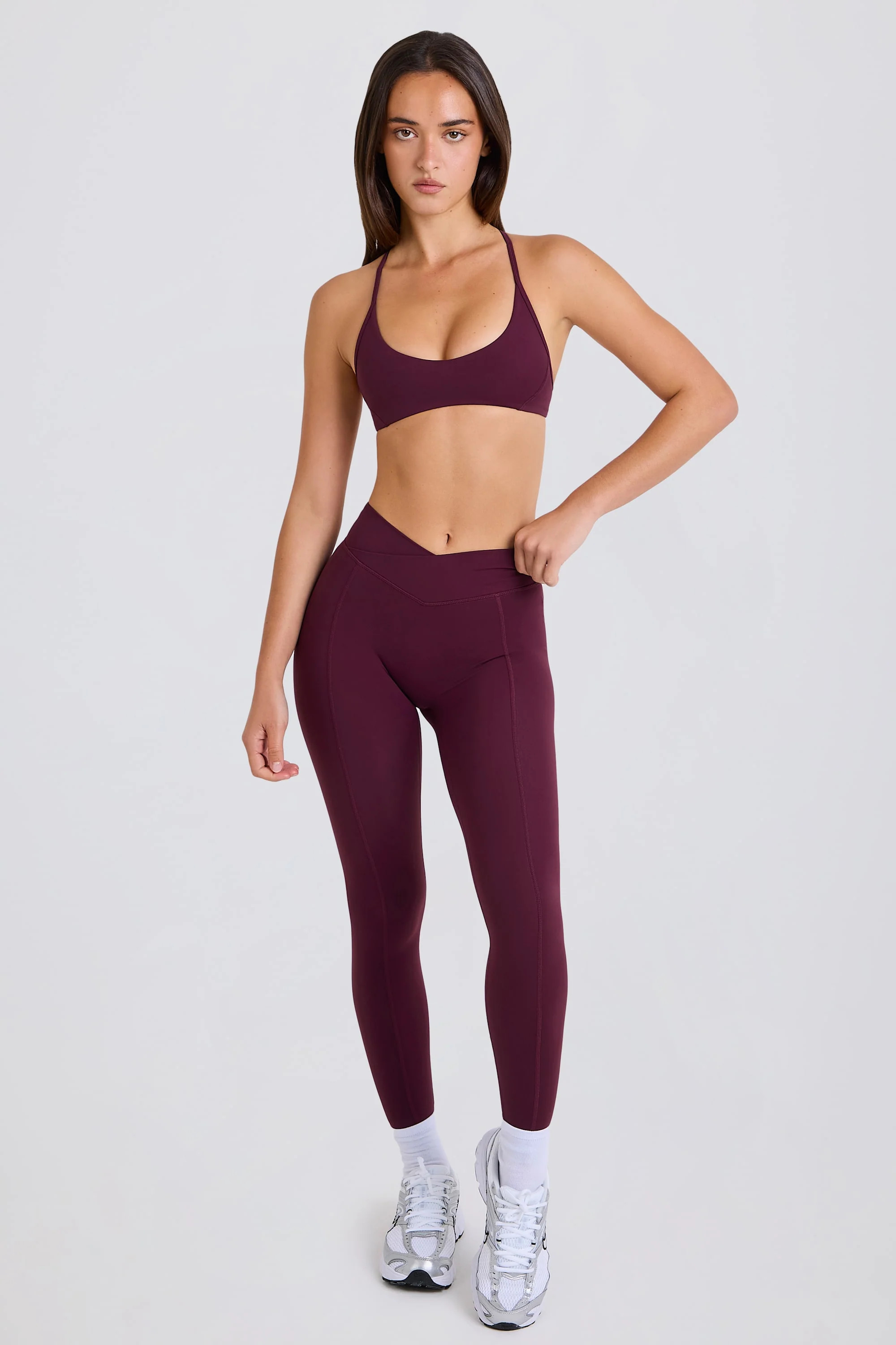 Soft Active Crossover Leggings in Burgundy | Oh Polly