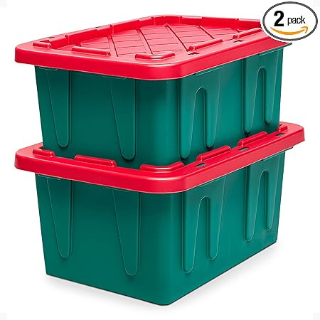 HOMZ 2-Pack Durabilt, Heavy Duty Plastic Storage Bins with Lids, 15 Gallon, Green/Red - Stackable... | Amazon (US)