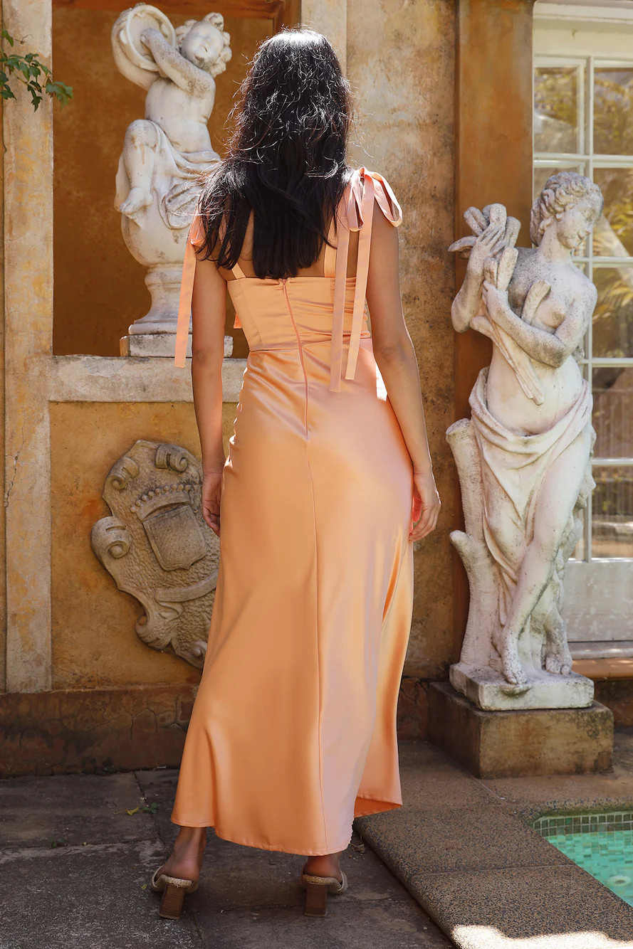 Blissful Satin Maxi Dress Orange | Fortunate One