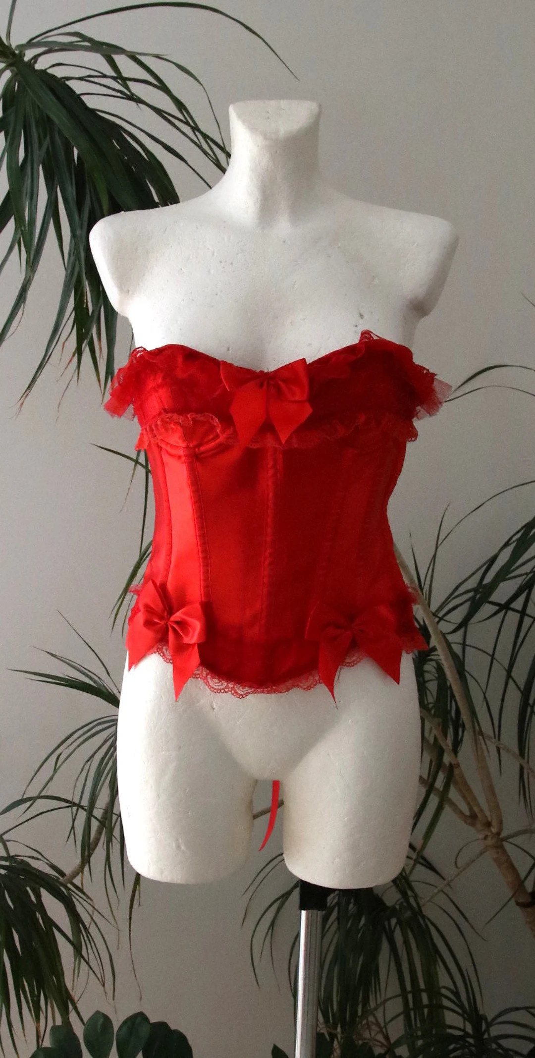 Vintage Red Corset Frills Bows Size S EUR 8 US 4 - Etsy | Etsy (US)