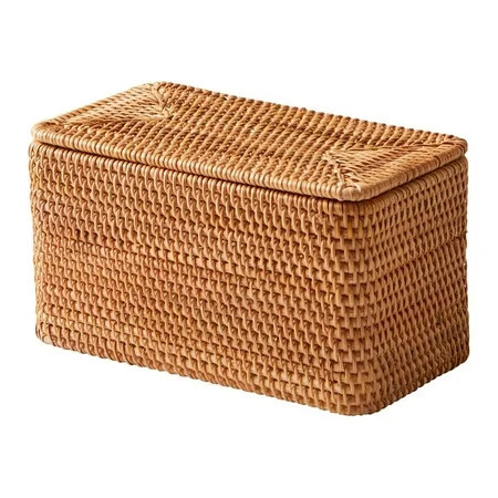 Better Homes & Gardens Brown Rattan Organizer Basket with Lid | Walmart (US)
