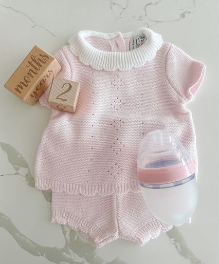 Cutest baby girl two-piece set. Love the scalloped trim and pointelle details. Precious for summer! Linking similar block and her bottles  

#LTKstyletip #LTKbaby #LTKSeasonal