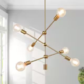 Modern Brass Gold Bedroom Chandelier, Mila 6-Light Sputnik DIY Tiered Dining Room Chandelier Pend... | The Home Depot