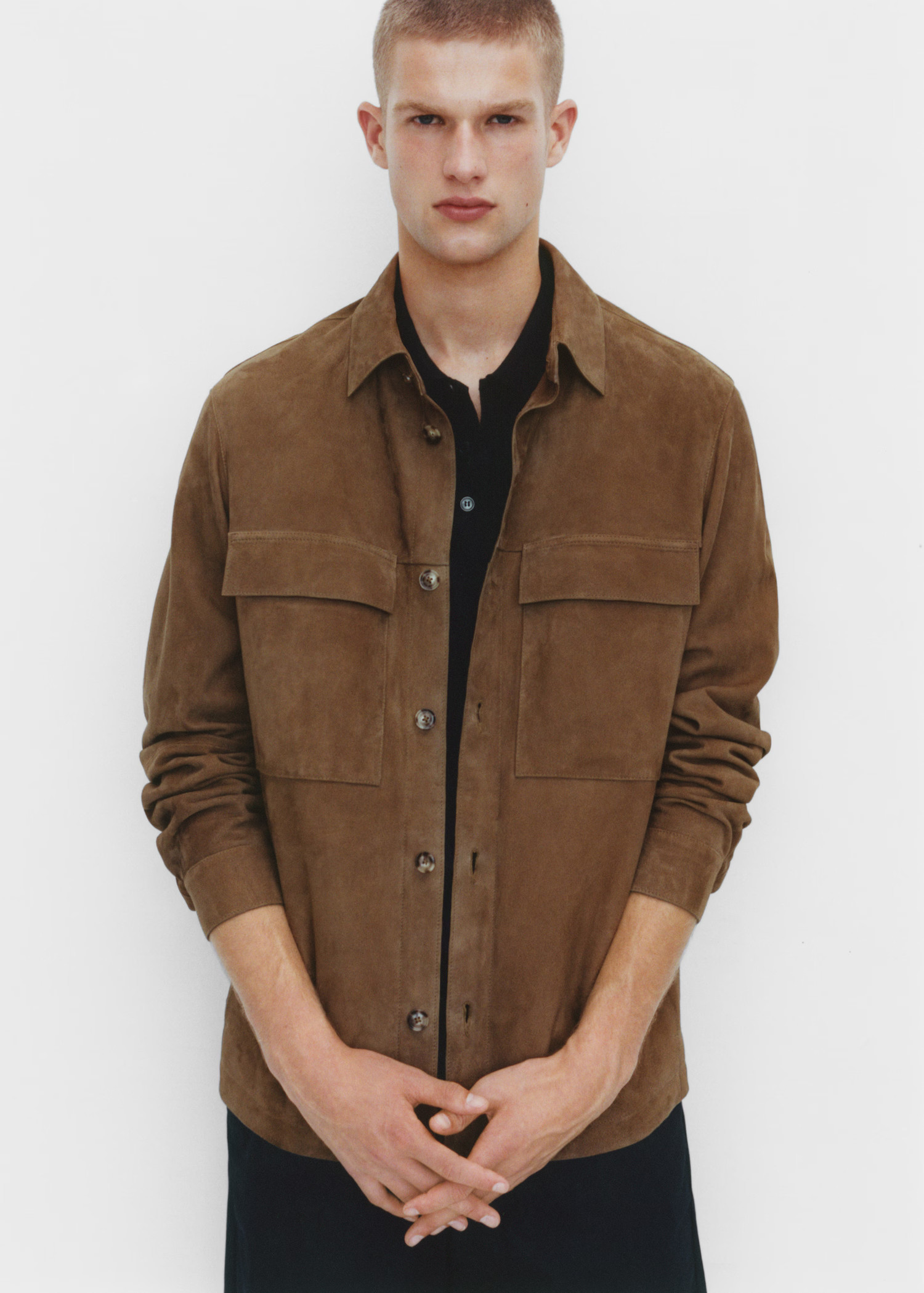 Overshirt with 100% suede leather pocket | MANGO (US)