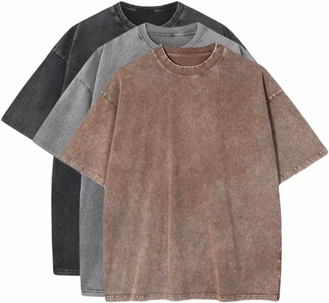 3 Pcs Men's Oversized Cotton Summer T-Shirts - Vintage Baggy Tee Loose Fit Short Sleeve T-Shirts ... | Amazon (US)