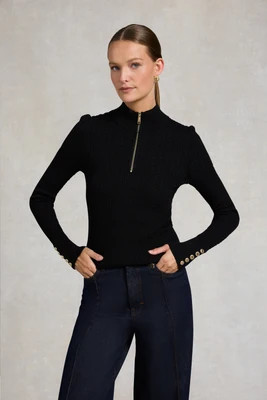 Ava Quarter Zip Knit (Black) | Holland Cooper