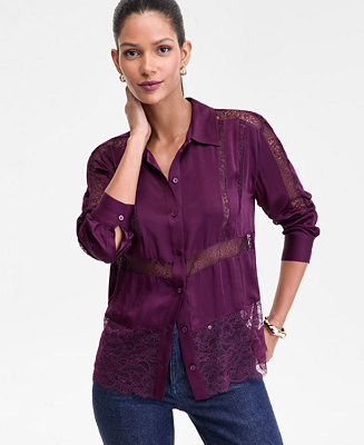 I.N.C. International Concepts Women's Lace-Detail Shirt, Macy's Exclusive - Macy's | Macy's