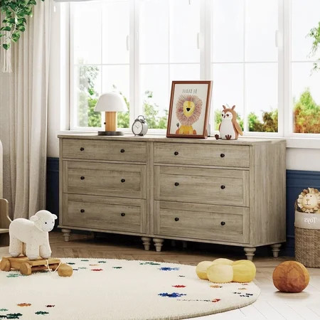 Farmhouse 6-Drawer Dresser, Wooden Storage Cabinet for Home, Wash Gray | Walmart (US)