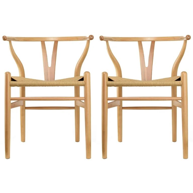 2xhome Set of 2 Natural Wishbone Wood Armchair With Arms Open Y Back Open Mid Century Modern Cont... | Walmart (US)