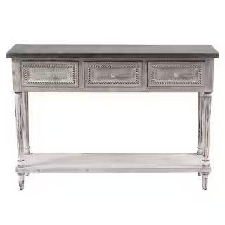 LuxenHome Farmhouse 48 in. White/Dark Gray Standard Rectangle Wood Console Table with Drawers WHI... | The Home Depot