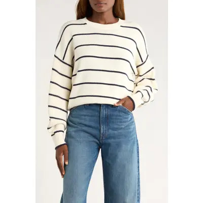 Madewell Mixed Knit Stripe Sweater in Navy Stripe Combo at Nordstrom, Size Medium | Nordstrom