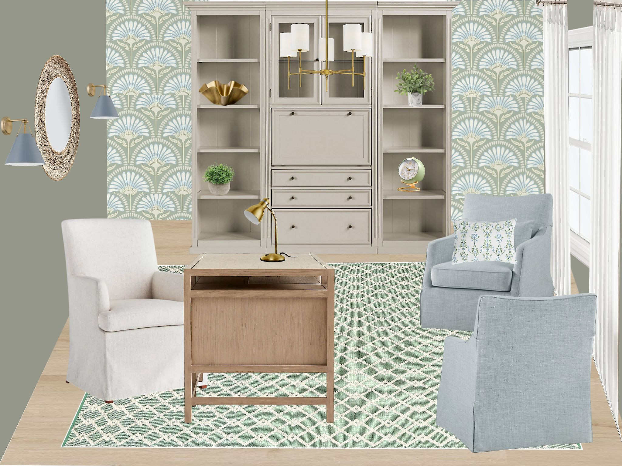 This green office is giving us *all the cozy + collected vibes*.
The rich wall color sets the stage, while light wood, brass accents,
and textured fabrics keep it warm and welcoming.
Whether you’re working from home full-time or just need a stylish
corner to keep life organized, this look blends function with personality.

■ Designed virtually by Click & Design—so you can bring the vision to life with just a click.

Green, grounded, and gorgeous… who’s ready to upgrade their office 

 #LTKHome