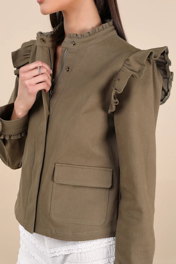 Harmen Olive Green Ruffled Utility Jacket | Lulus