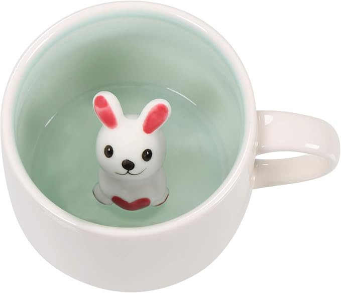 Rabbit Ceramic Cup Hidden 3D Animal Inside Mug,12 oz Cute Cartoon Handmade Figurine Mugs,Christma... | Amazon (US)