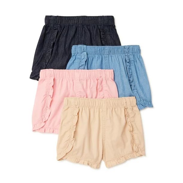Garanimals Baby Girls' Pull-On Ruffle Shorts, 4-Pack, Sizes 0/3-24 Months - Walmart.com | Walmart (US)