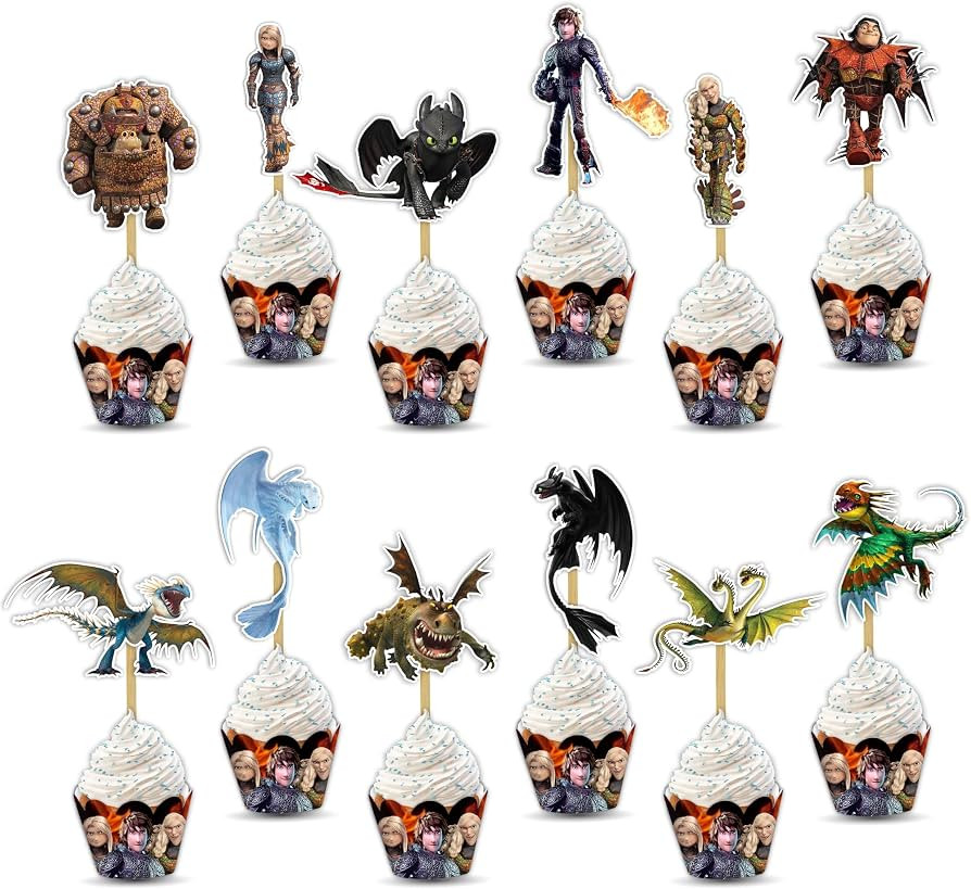 How To Train Your Dragn Cupcake Topper Decorations \u2013 Fantasy-Themed Cake Picks Featuring Too... | Amazon (US)