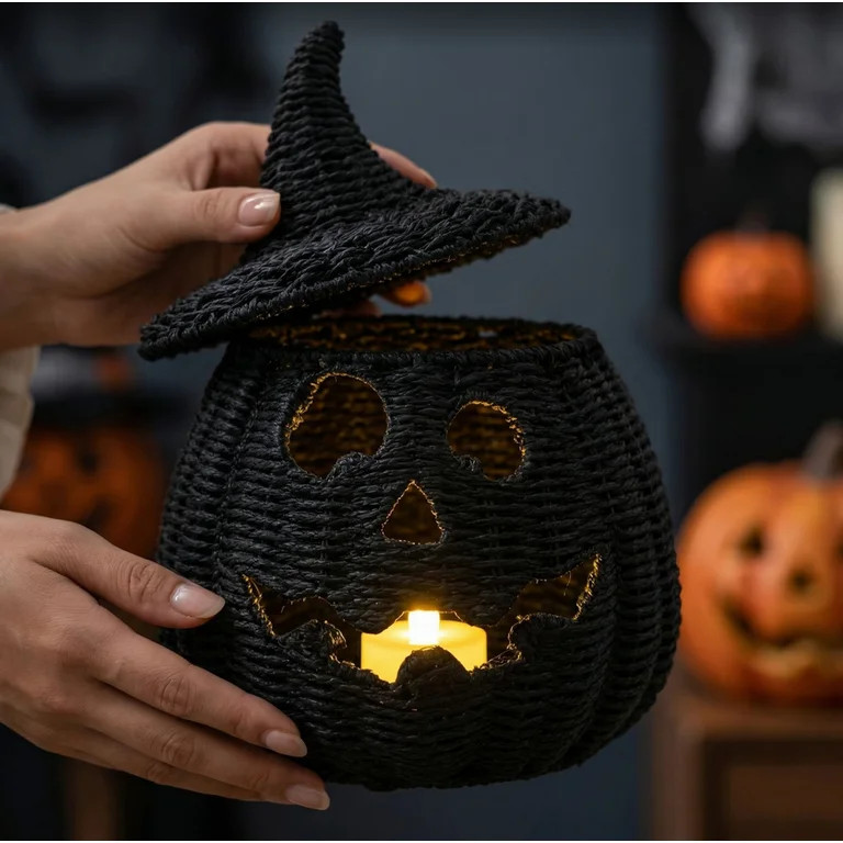 THOPBPRK 2026 Halloween Pumpkin Jack-O'-Lantern with Detachable Witch Hat Lid, Black Seaweed and ... | Walmart (US)