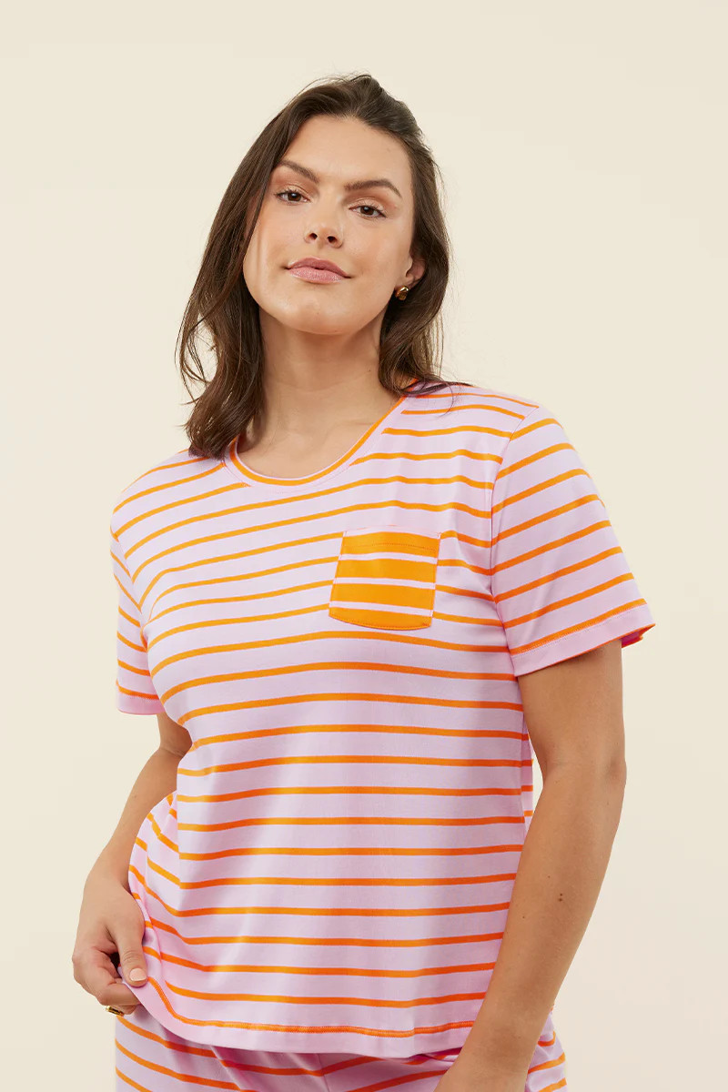 Pima Darby Pants Set in Pomelo Stripe | Lake Pajamas