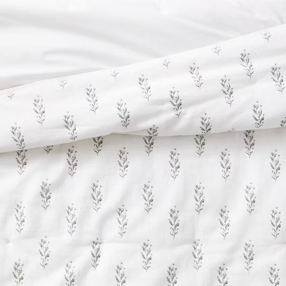 Lofty Cotton Slub Wood Block Floral Quilt White/Slate Blue - Threshold™ designed with Studio Mc... | Target