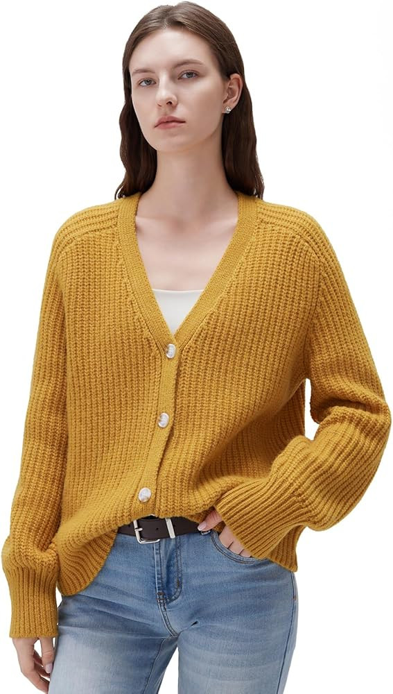 SUUKSESS Women Long Sleeve Button Down Short Cardigan 2025 Fall Loose Open Front Knit Sweater | Amazon (US)