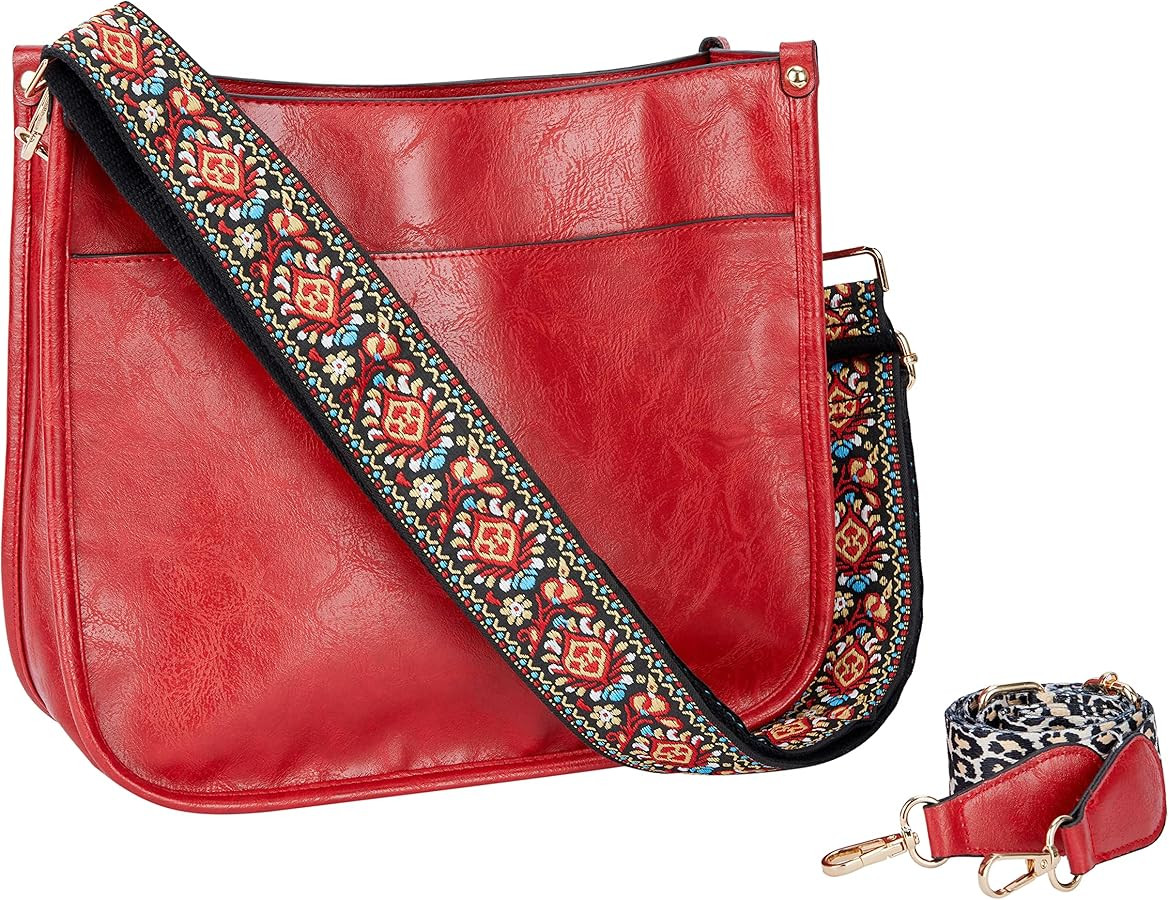 Crossbody Purses for Women Trendy - Vegan Leather Shoulder Bag Designer Hobo Handbags with 2 Wide... | Amazon (US)