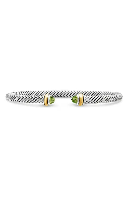 David Yurman Cable Classic Bracelet with 18K Gold & Semiprecious Stones, 4mm in Peridot at Nordstrom, Size X-Small | Nordstrom