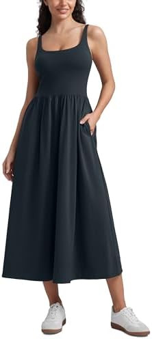 CRZ YOGA Square Neck Maxi Dress for Women - Flowy Sleeveless Padded Travel Casual Outfits with Si... | Amazon (US)