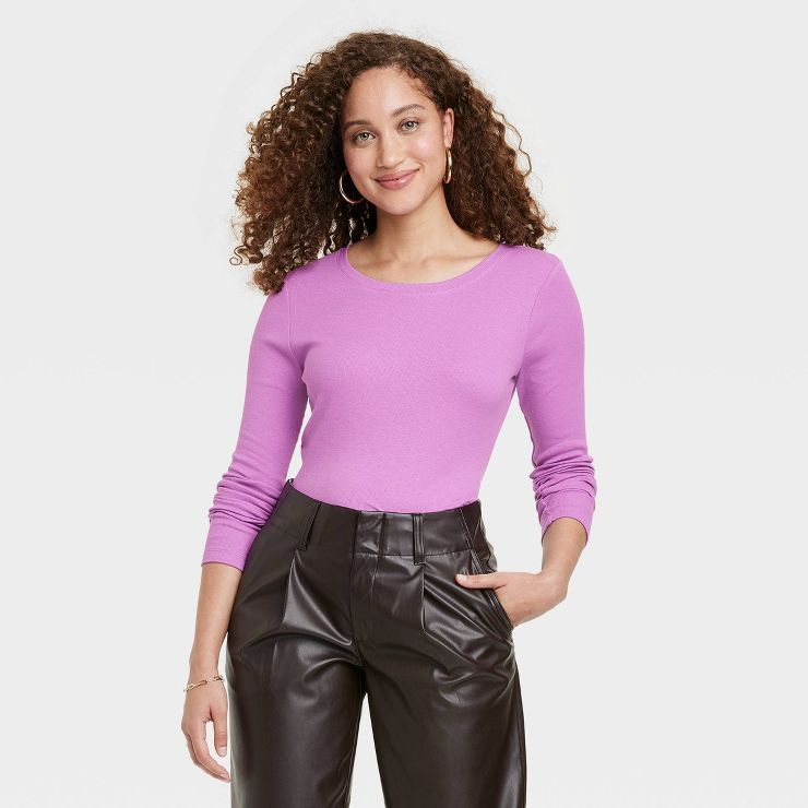 Women's Long Sleeve Ribbed T-Shirt - A New Day™ | Target
