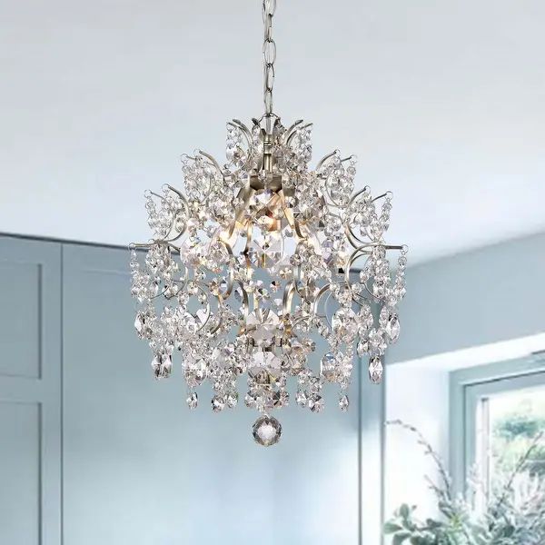 Dalia Indoor 3-light Brushed Champagne Silver Crystal Chandelier - Overstock - 28132538 | Bed Bath & Beyond
