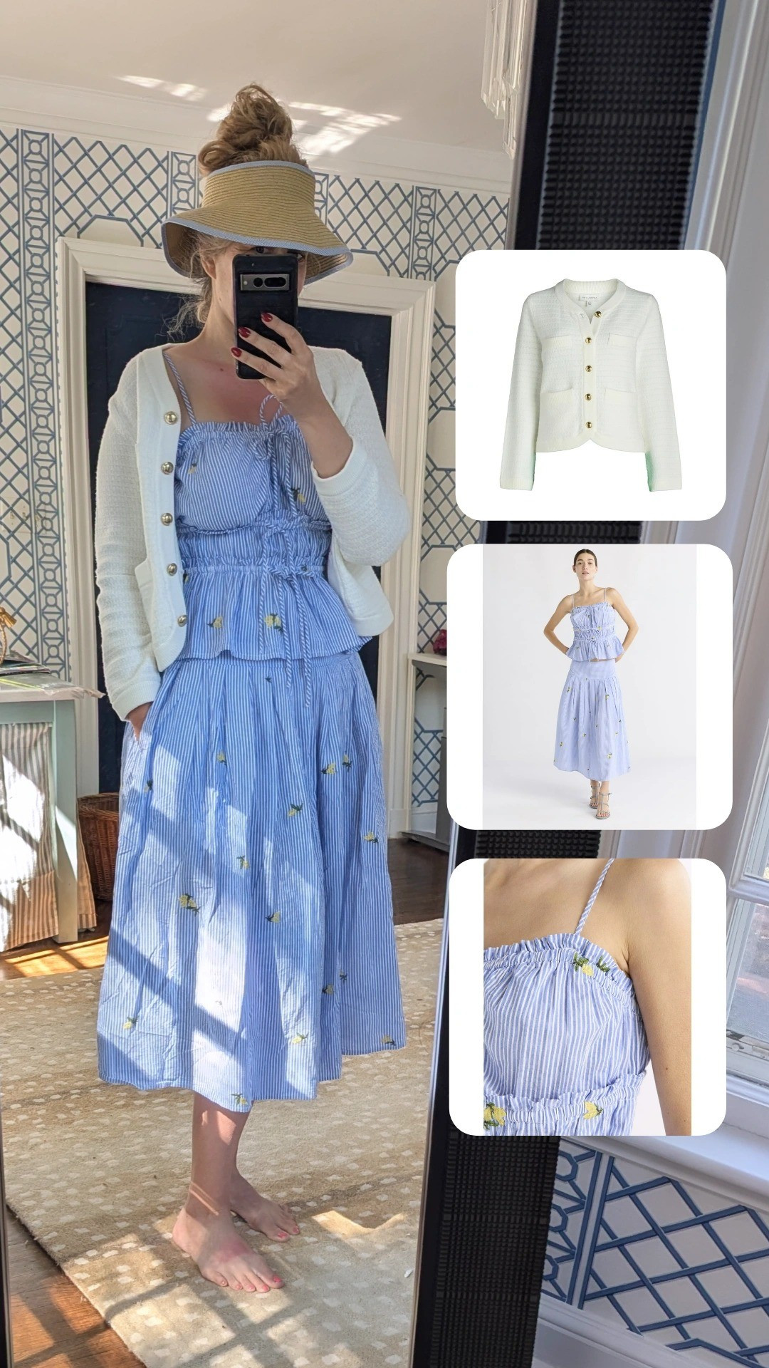 🍋Costume of the day. Something light for the burned patches, where I missed sunscreen, during track meet roasting. Love the embroidered lemons and stripes. Granny visor to shield my face, while I enjoy another day of sunshine in Iowa. It's older but, you can grab the exact JCrew factory number on eBay.

#LTKFindsUnder50