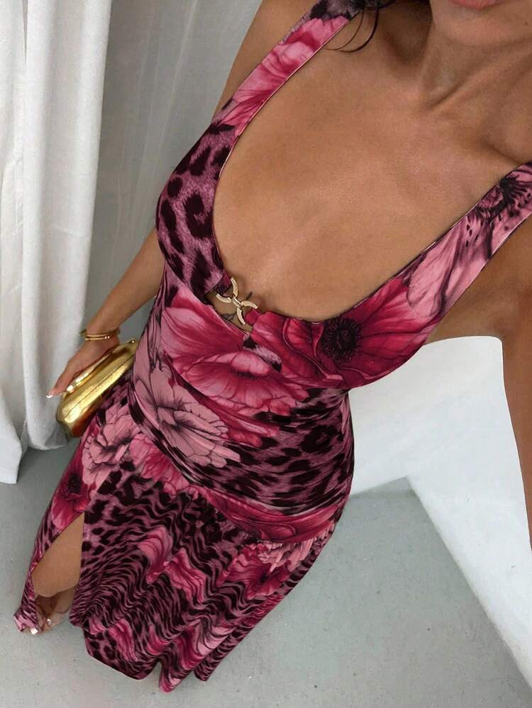 Leopard patterned  Dress long stretchy  | SHEIN