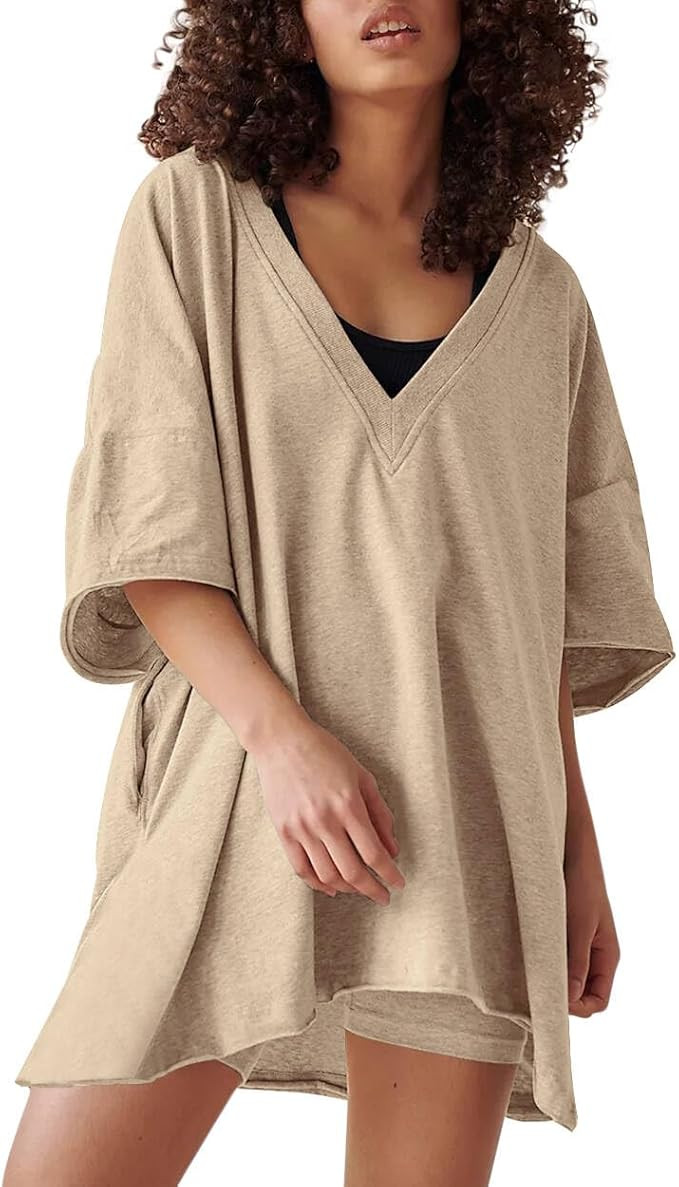 RISTALGIC Women's 2 Piece Outfit Sets FP Dupes Hot Shot Reversible Oversized Shirt Free Biker Sho... | Amazon (US)