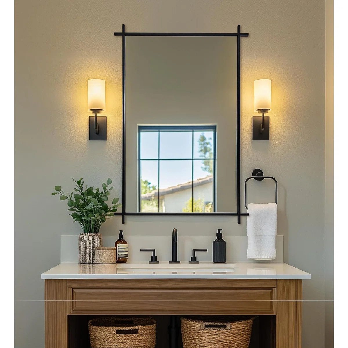 Vintage Cross Corner Rectangle Bathroom Vanity Mirror | Stainless Steel Frame | Wayfair North America