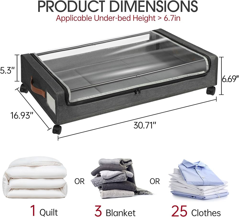 Yecaye Under Bed Storage with Wheels, 2Pack Under Bed Storage Containers, Under Bed Shoe Storage ... | Amazon (US)