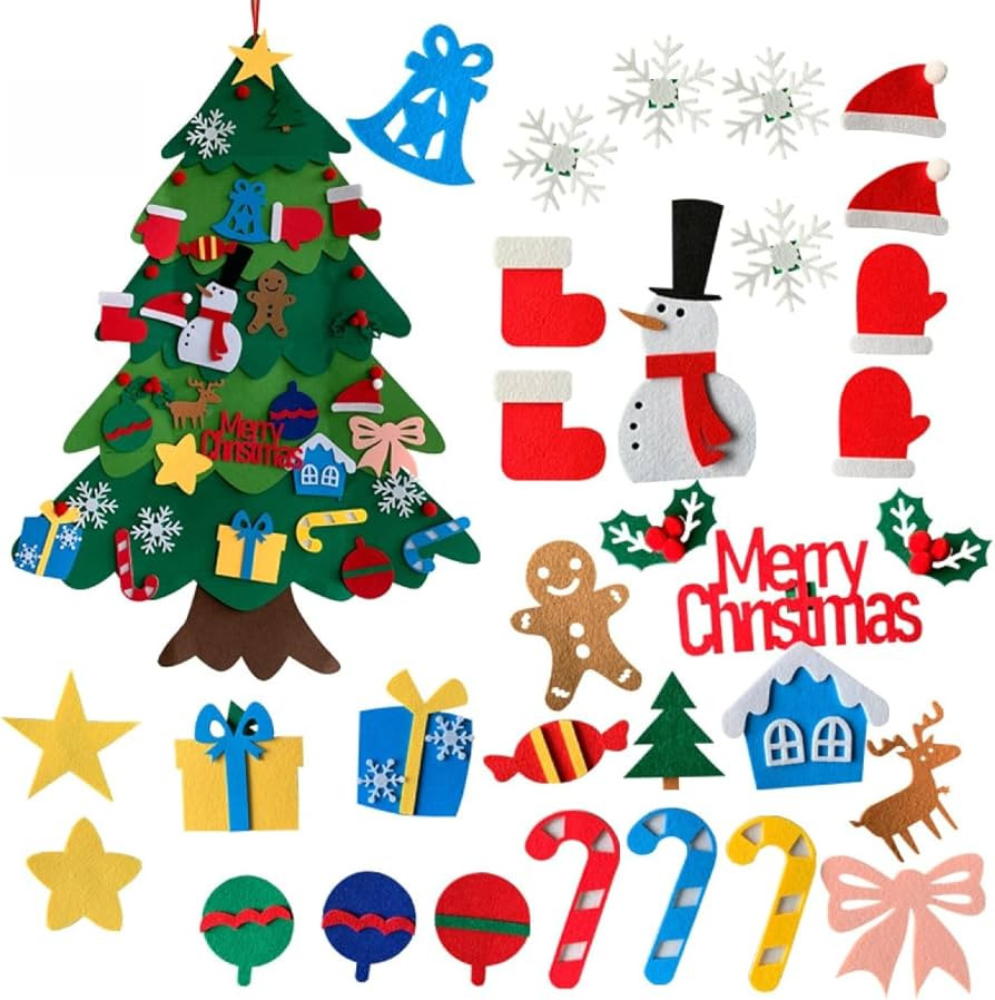 EVERZONE 3ft DIY Felt Christmas Tree for Kids, Lighted Wall Hanging Christmas Tree Set, Kids Gift... | Amazon (US)