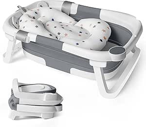 Baby Bath Foldable Tub Collapsible Bathtub Baby Bath Essentials for Newborn with Seat Support Cus... | Amazon (UK)