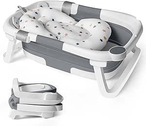 Baby Bath Foldable Tub Collapsible Bathtub Baby Bath Essentials for Newborn with Seat Support Cus... | Amazon (UK)