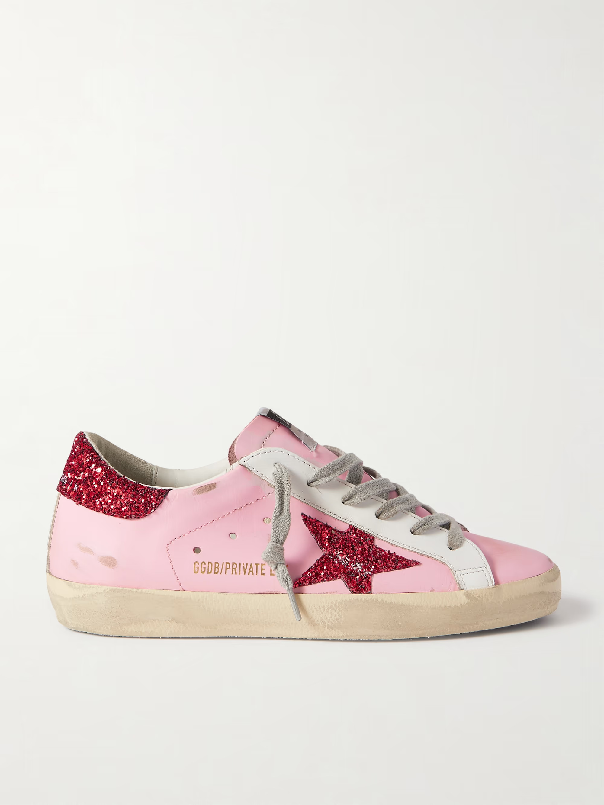 GOLDEN GOOSE Superstar glittered distressed leather sneakers | NET-A-PORTER | NET-A-PORTER (US)