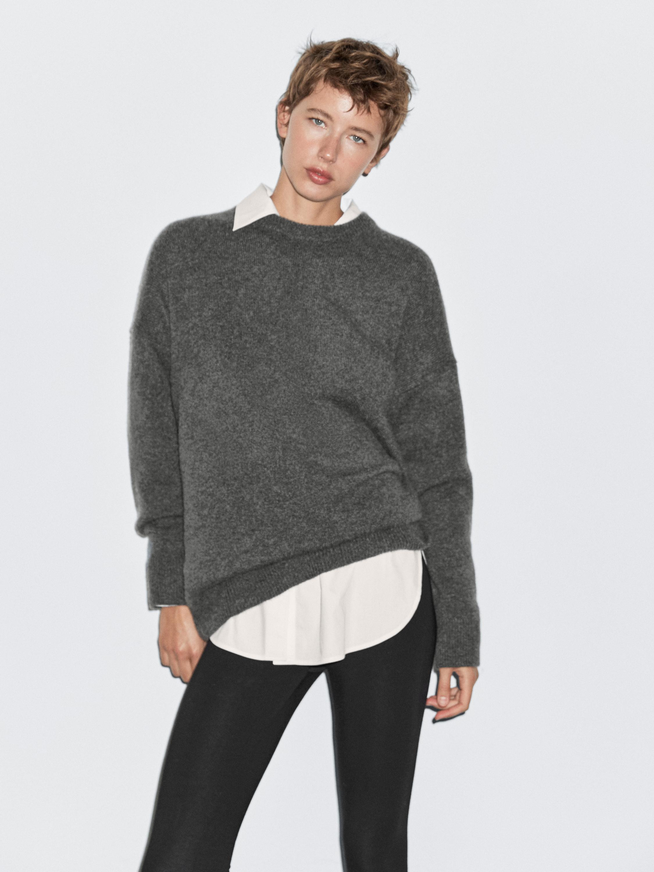 Oversize-Pullover aus 100 % Kaschmir mit Ellbogenschonern | Massimo Dutti DE