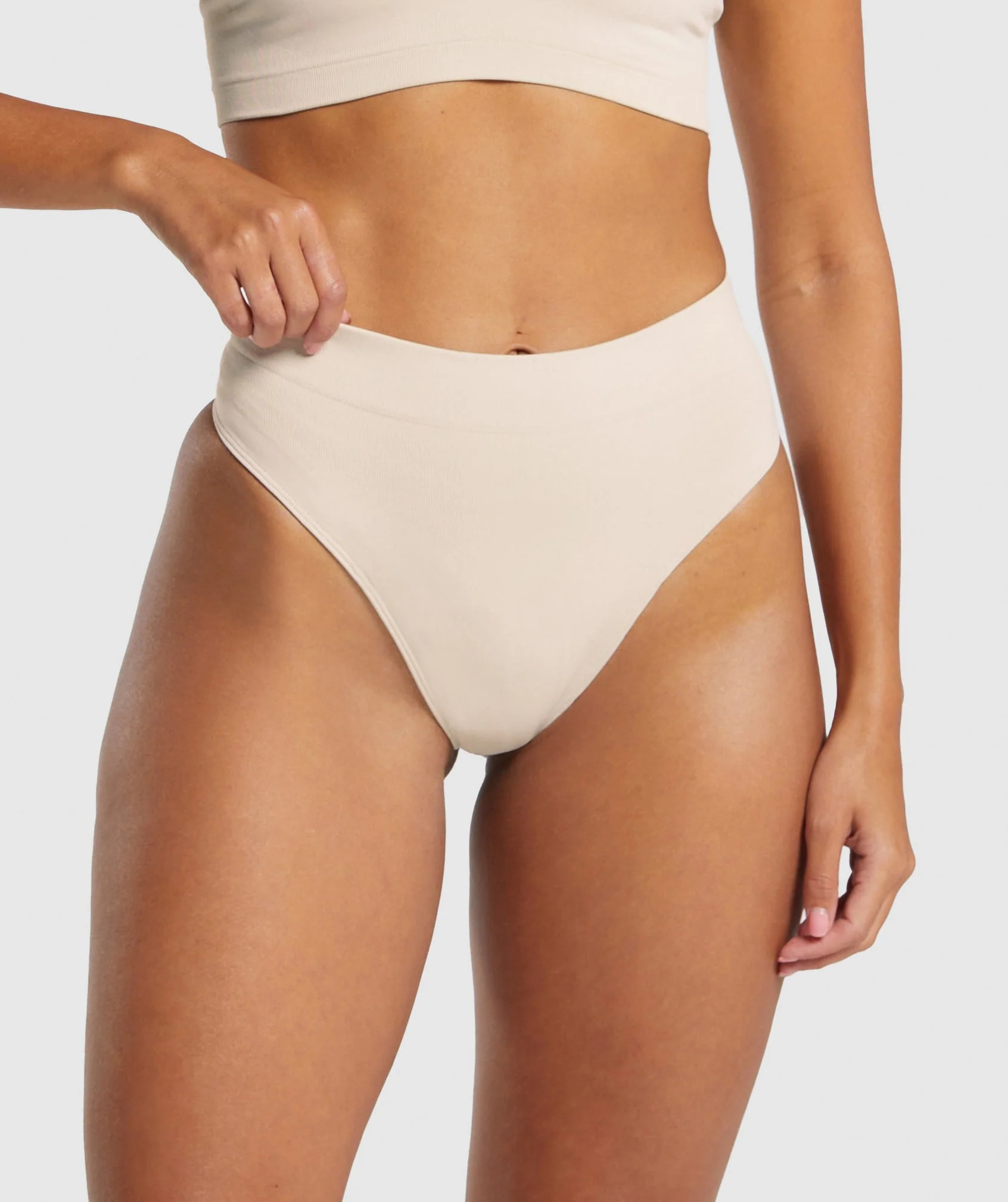 Gymshark Seamless High Waisted Thong - Pebble Grey | Gymshark US