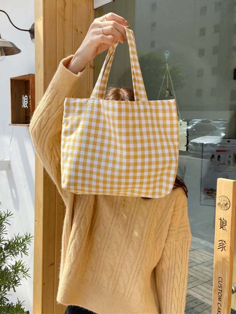 Gingham Tote Bag | SHEIN