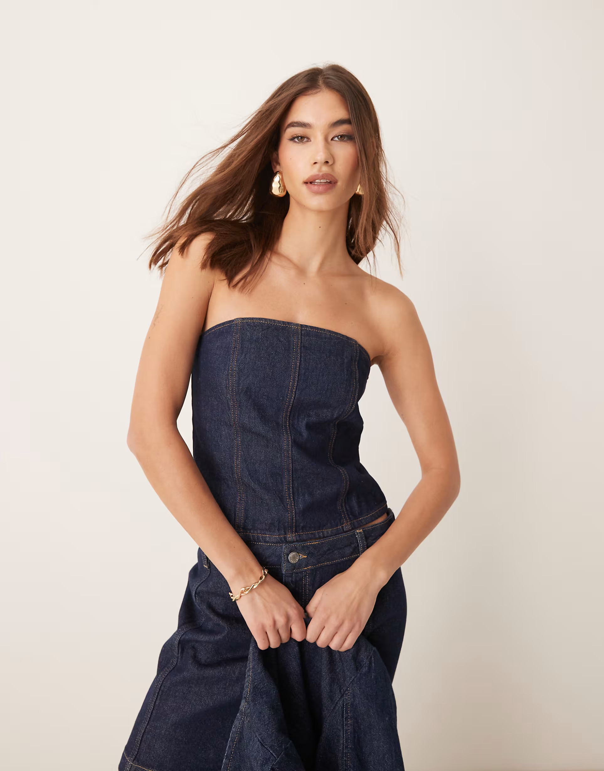 ASOS DESIGN denim corset top in indigo | ASOS (Global)