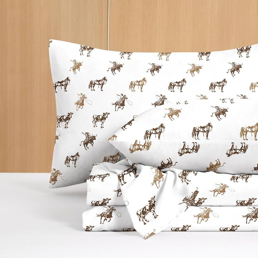 Wake In Cloud - Western Bed Sheets, 4-Piece Sheet Set, Rustic Ranch Cowboy Horse Southwestern Cou... | Amazon (US)